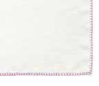 Belgian White Linen Pocket Squares with Pink Hand Sewn Decorative Flat Edges