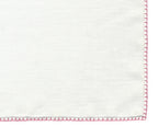 Belgian White Linen Pocket Squares with Dark Pink Hand Sewn Decorative Flat Edges
