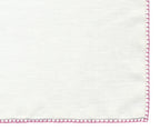 Belgian White Linen Pocket Squares with Fuchsia Hand Sewn Decorative Flat Edges