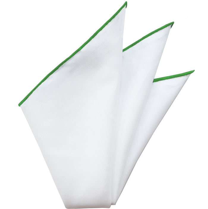{[en]:Natural White Linen/Cotton with Lime Contrast Edges Pocket Square