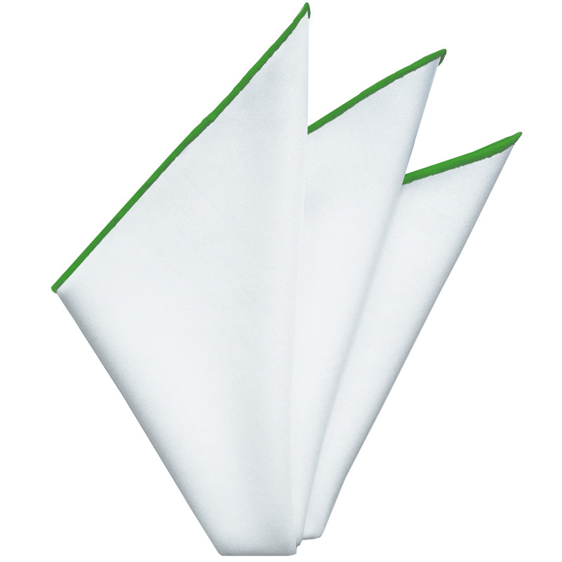 {[en]:Bright White Oxford Cotton with Lime Contrast Edges Pocket Square