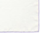 Belgian White Linen Pocket Squares with Lavender Hand Sewn Decorative Flat Edges