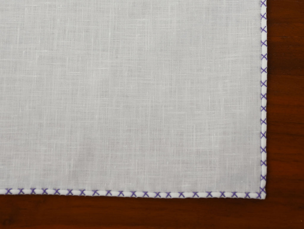 {[en]:Lavender X Pattern Belgian White Linen Pocket Square