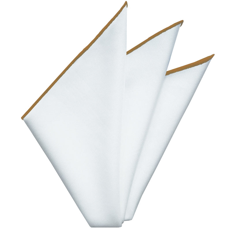 {[en]:Bright White Oxford Cotton with Tan Contrast Edges Pocket Square