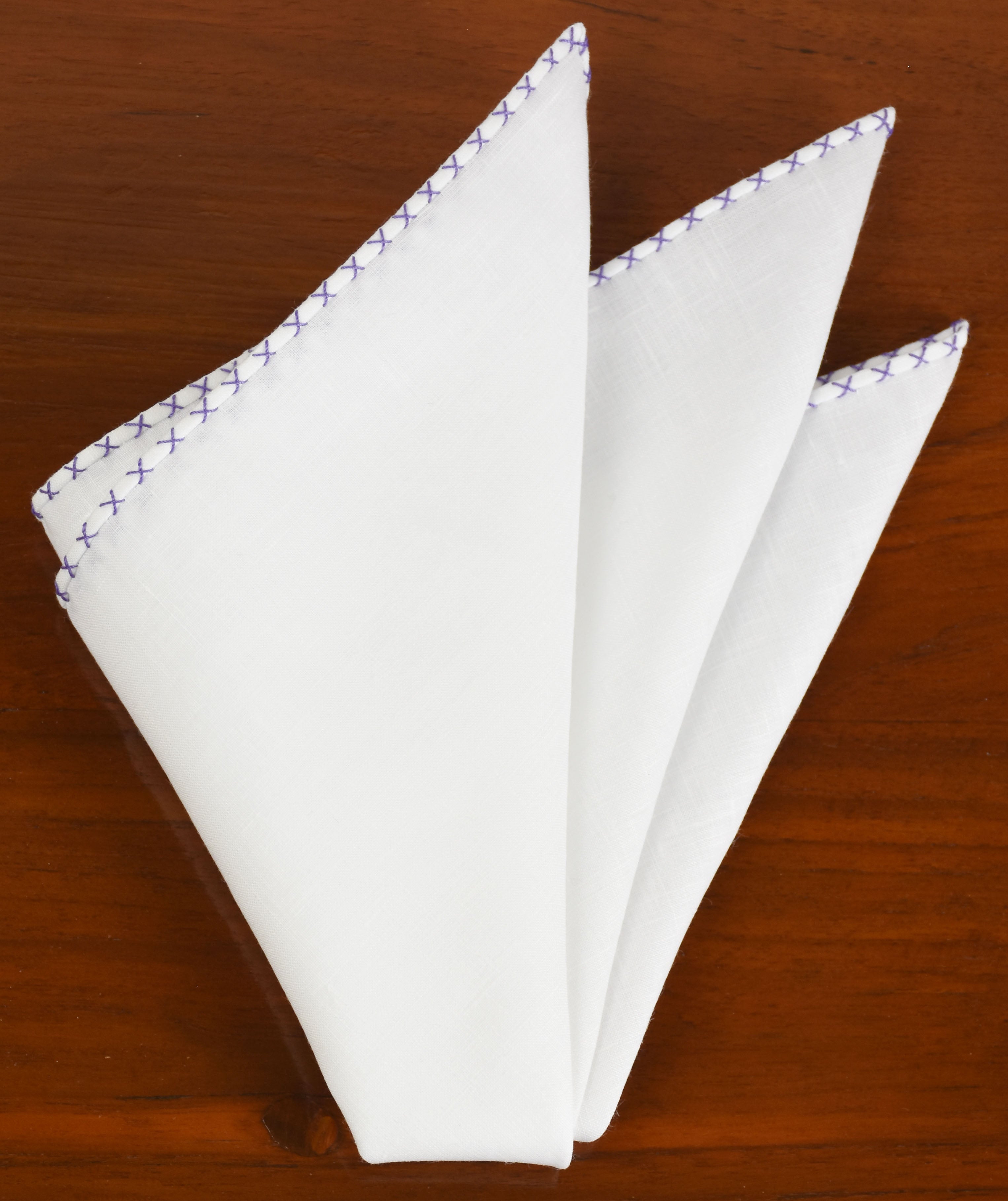 {[en]:Lavender X Pattern Belgian White Linen Pocket Square