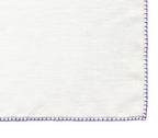 Belgian White Linen Pocket Squares with Purple Hand Sewn Decorative Flat Edges