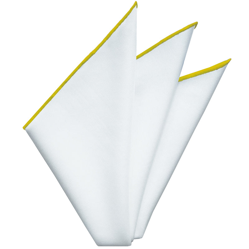 {[en]:Bright White Oxford Cotton with Yellow Contrast Edges Pocket Square