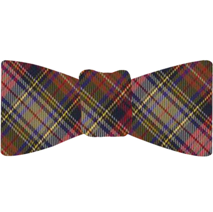 {[en]:Red, Midnight Blue, Blue, Light Yellow, Olive Green & White Tartan Silk Bow Tie