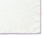 Belgian White Linen Pocket Squares with Dark Royal Purple Hand Sewn Decorative Flat Edges