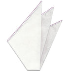 {[en]:Belgian White Linen Pocket Squares with Reddish Purple Hand Sewn Decorative Flat Edges