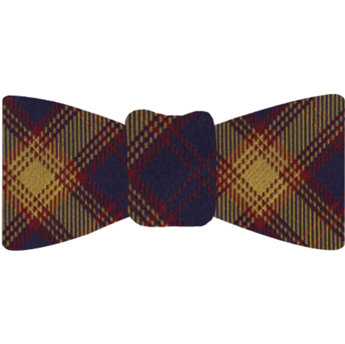 {[en]:Navy Blue, Dark Red & Yellow Gold Tartan Silk Bow Tie