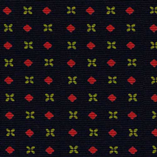 {[en]:Orange-Red & Yellow-Green on Midnight Blue Macclesfield Printed Silk Pocket Square