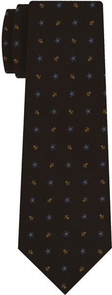 {[en]:Sky Blue & Light Orange on Bitter Chocolate Macclesfield Print Silk Tie
