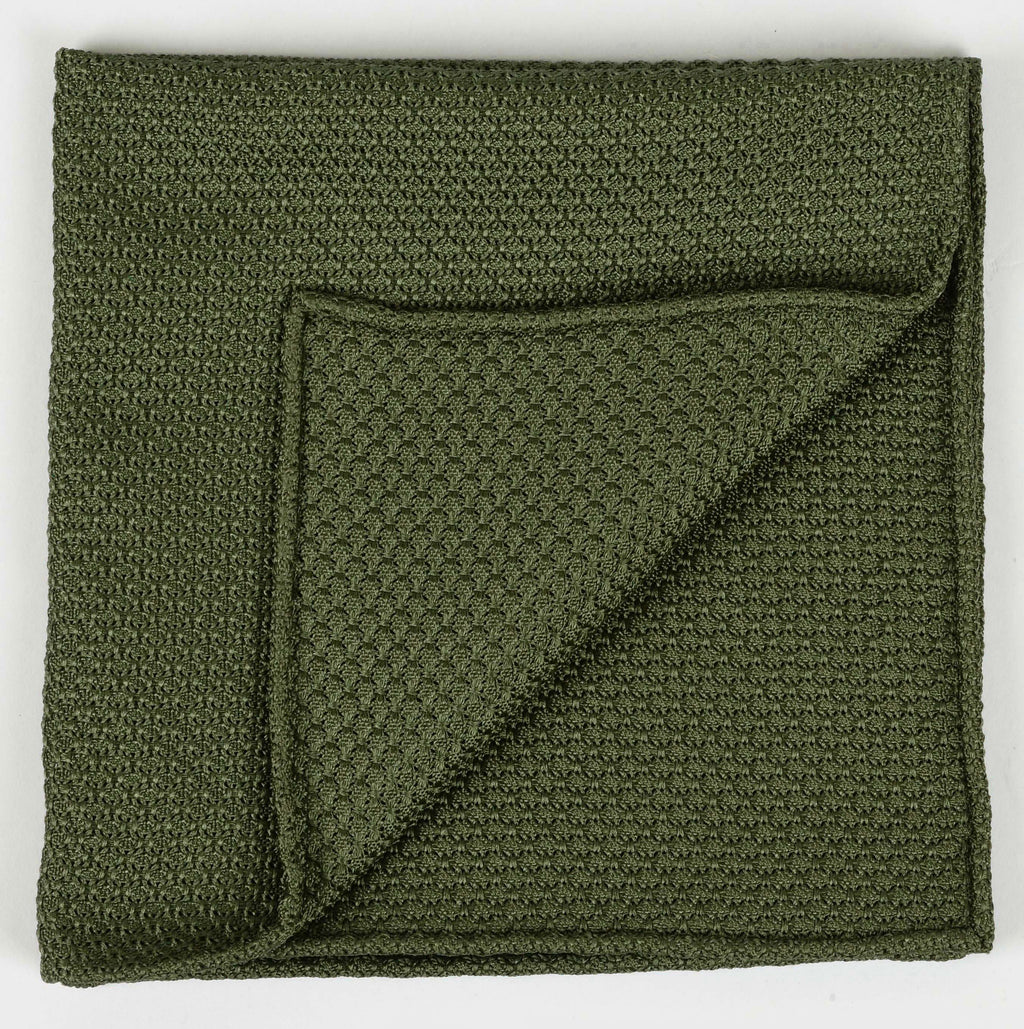 {[en]:Olive Green Grenadine Grossa Silk Pocket Square