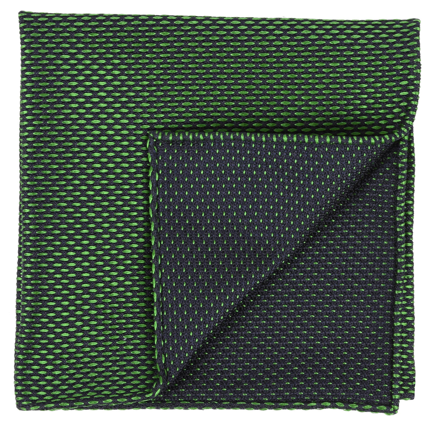 {[en]:Bottle Green on Midnight Blue Grenadine Pin Dot Silk Pocket Square