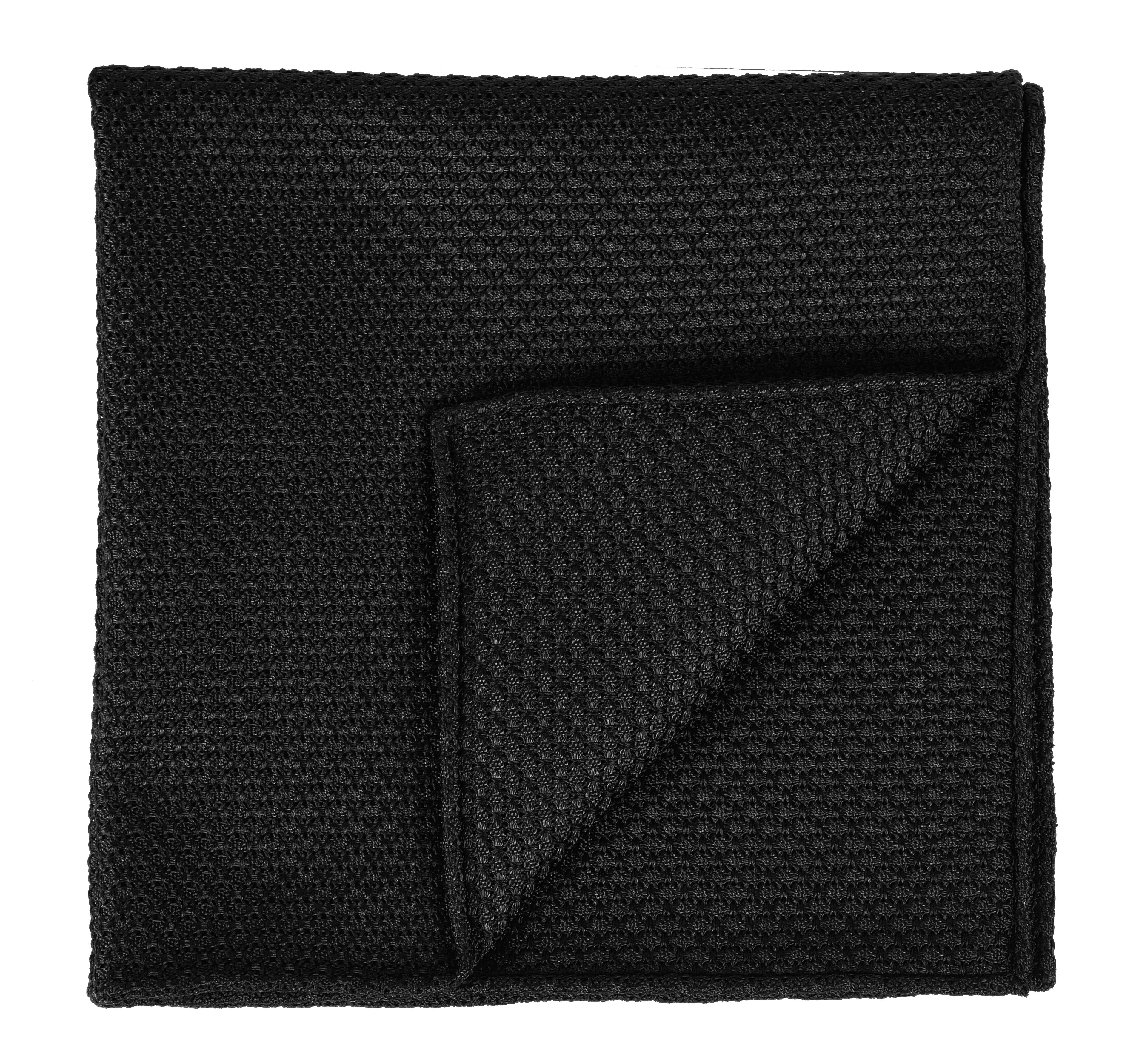 {[en]:Black Grenadine Grossa Silk Pocket Square