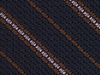 {[en]:Brown And Light Pink On Midnight Blue Grenadine Grossa Stripe Silk Tie