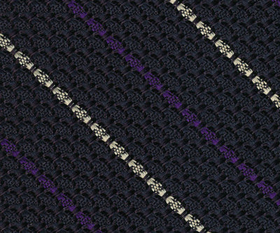 {[en]:Purple And Off White On Midnight Blue Grenadine Grossa Stripe Silk Tie
