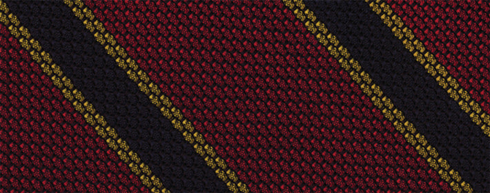 {[en]:Midnight Blue & Yellow Gold Stripes On Red Grenadine Tie