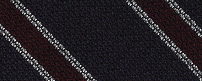 {[en]:Burgundy & White Stripes On Midnight Blue Grenadine Tie
