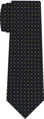 {[en]:Yellow Gold, Blue & White on Midnight Blue Macclesfield Print Silk Tie
