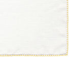 Belgian White Linen Pocket Squares with Yellow Hand Sewn Decorative Flat Edges