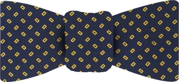 {[en]:Yellow Gold on Midnight Blue Macclesfield Printed Silk Bow Tie