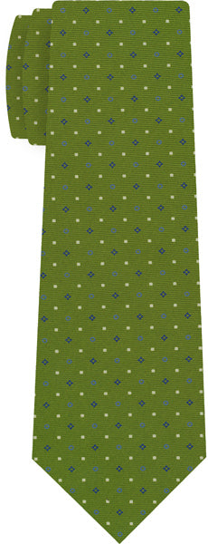 {[en]:Sky Blue, Dark Blue & White on Young Leaf Green Macclesfield Print Silk Tie
