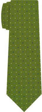 {[en]:Sky Blue, Dark Blue & White on Young Leaf Green Macclesfield Print Silk Tie