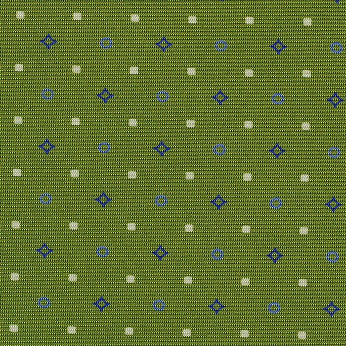 {[en]:Sky Blue, Dark Blue & White on Young Leaf Green Macclesfield Print Silk Tie