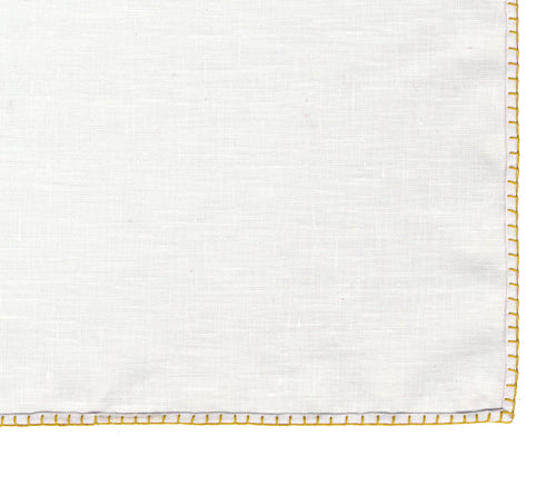 Belgian White Linen Pocket Squares with Gold Hand Sewn Decorative Flat Edges