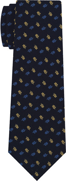 {[en]:Sky Blue & Light Yellow on Midnight Blue Macclesfield Print Silk Tie