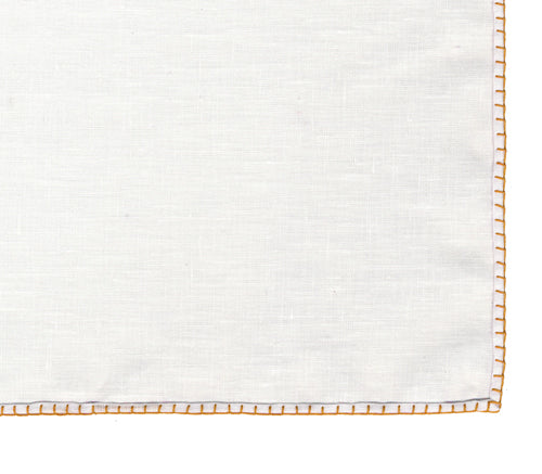 Belgian White Linen Pocket Squares with Orange Hand Sewn Decorative Flat Edges