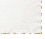 Belgian White Linen Pocket Squares with Orange Hand Sewn Decorative Flat Edges