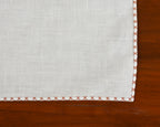 {[en]:Burnt Orange X Pattern Belgian White Linen Pocket Square