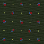 {[en]:Red, Sky Blue & Off-White on Dark Green Macclesfield Print Silk Tie