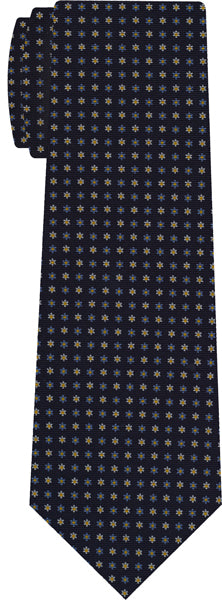 {[en]:Sky Blue, Yellow Gold & White on Midnight Blue Macclesfield Print Silk Ties