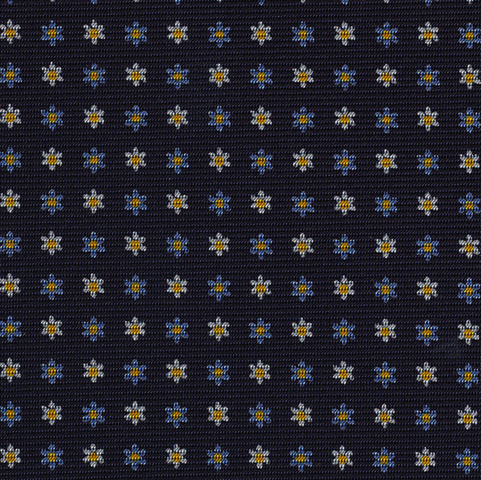 {[en]:Sky Blue, Yellow Gold & White on Midnight Blue Macclesfield Print Silk Ties