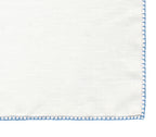 Belgian White Linen Pocket Squares with  Sky Blue Hand Sewn Decorative Flat Edges