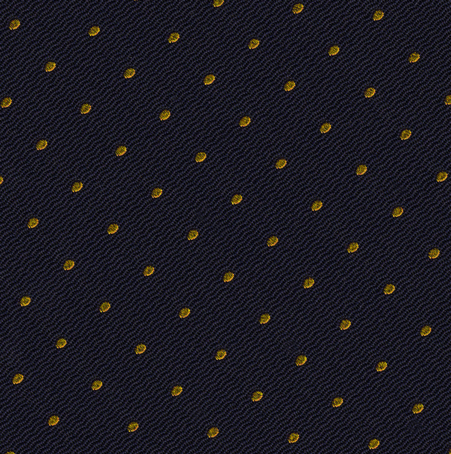{[en]:Yellow/Gold Dots on Dark Navy Pin-Dot Silk Pocket Square