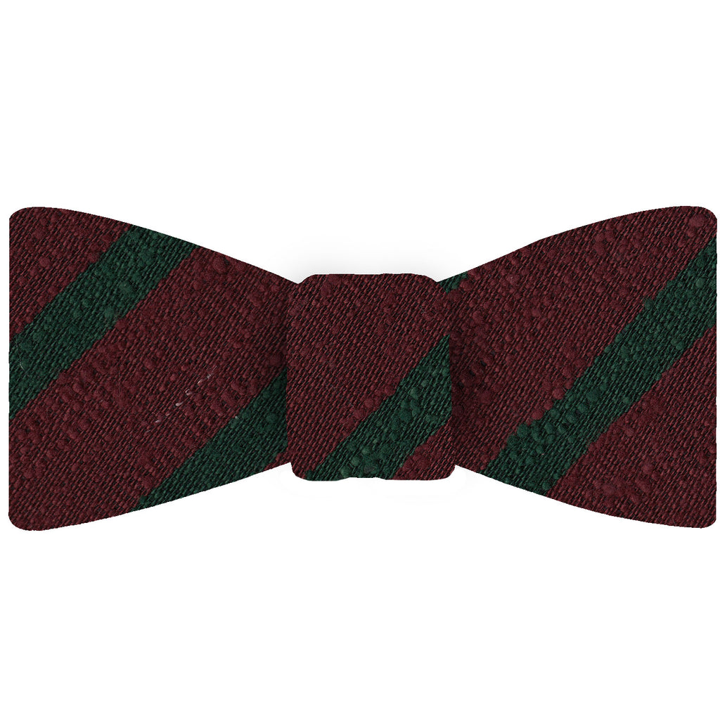 {[en]:Forest Green on Wine Shantung Striped Silk Bow Tie