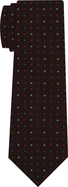 {[en]:Sky Blue, Red & Off-White on Dark Chocolate Macclesfield Print Silk Ties