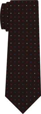 {[en]:Sky Blue, Red & Off-White on Dark Chocolate Macclesfield Print Silk Ties
