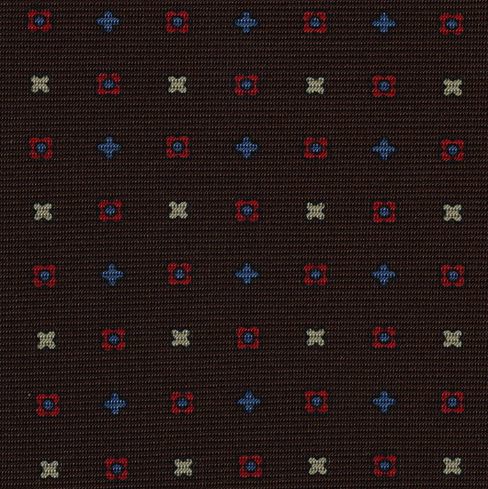 {[en]:Sky Blue, Red & Off-White on Dark Chocolate Macclesfield Print Silk Ties