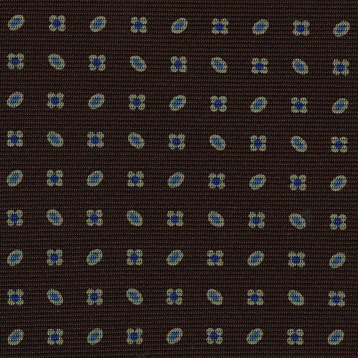 {[en]:Navy Blue, Sky Blue & Light Green on Dark Chocolate Macclesfield Print Silk Ties