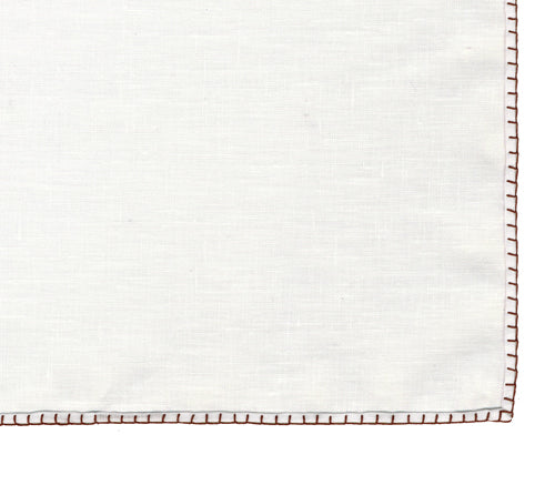 Belgian White Linen Pocket Squares with Chocolate Hand Sewn Decorative Flat Edges