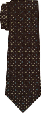 {[en]:Sky Blue, White & Light Yellow on Dark Chocolate Macclesfield Print Silk Tie