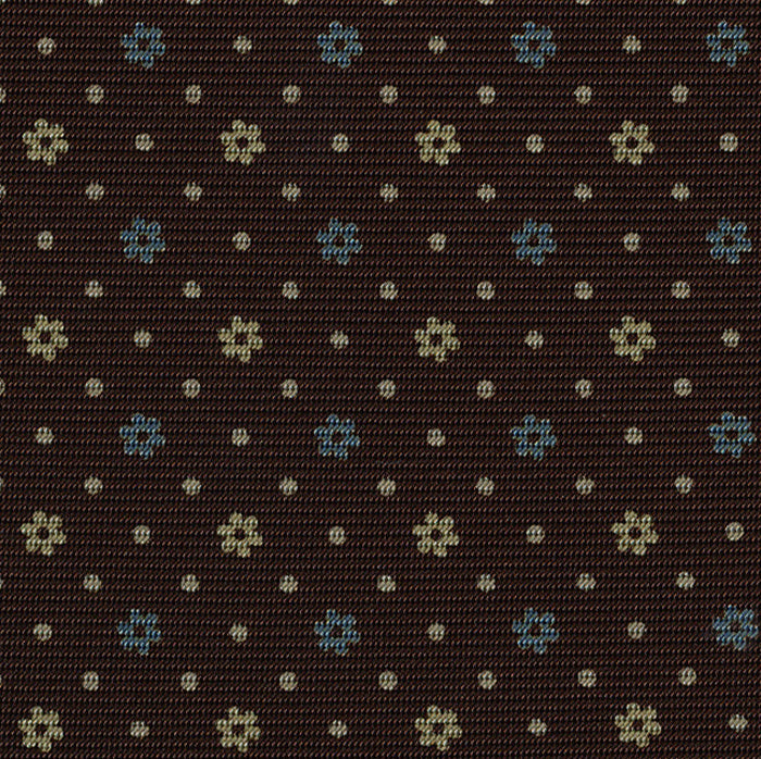 {[en]:Sky Blue, White & Light Yellow on Dark Chocolate Macclesfield Print Silk Tie