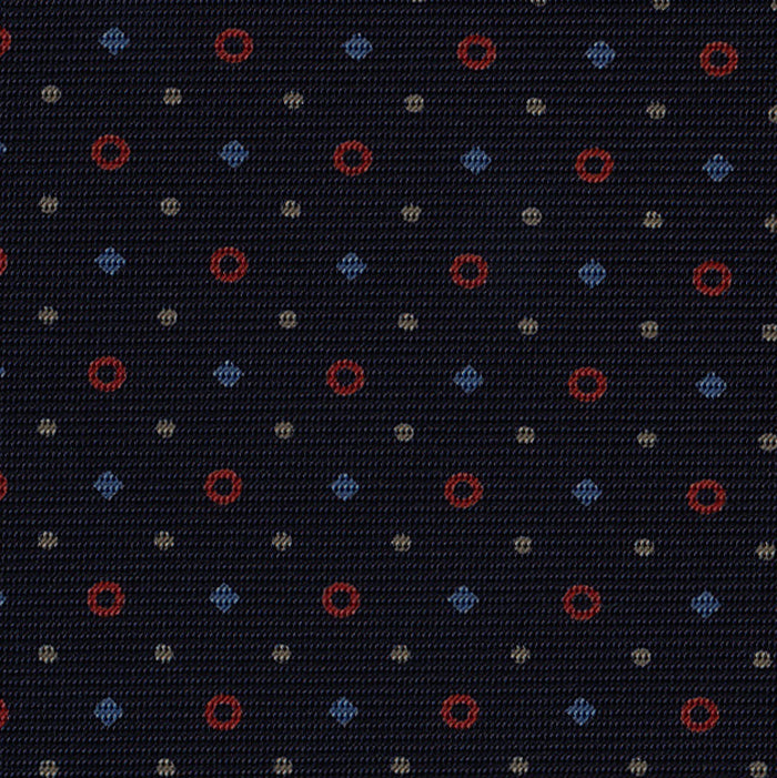 {[en]:Sky Blue, Red & White on Midnight Blue Macclesfield Print Silk Tie