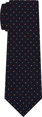 {[en]:Red, White & Burnt Orange on Midnight Blue Macclesfield Print Silk Tie